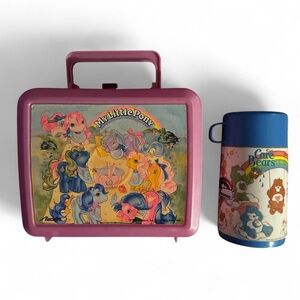 Hasbro My Little Pony Purple Lunchbox with Care Bears Blue Thermos